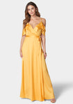 Cold Shoulder Sleeves Spaghetti Strap Self Tie Maxi Dress With Ruffles