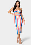 Strapless General Print Cutout Slit Hidden Back Zipper Midi Dress