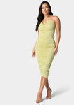 Halter Fall Shirred Ruched Bodycon Dress/Midi Dress