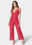 Polyester Spaghetti Strap Lace Trim Jumpsuit