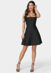 Back Zipper Vintage Fitted Square Neck Fit-and-Flare Bandage Dress