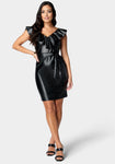 Wrap Open-Back Belted Dress With Ruffles