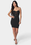 Mesh Lace-Up Hidden Back Zipper Corset Waistline Bodycon Dress