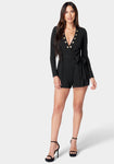 Belted Snap Closure Hidden Back Zipper Fall Romper