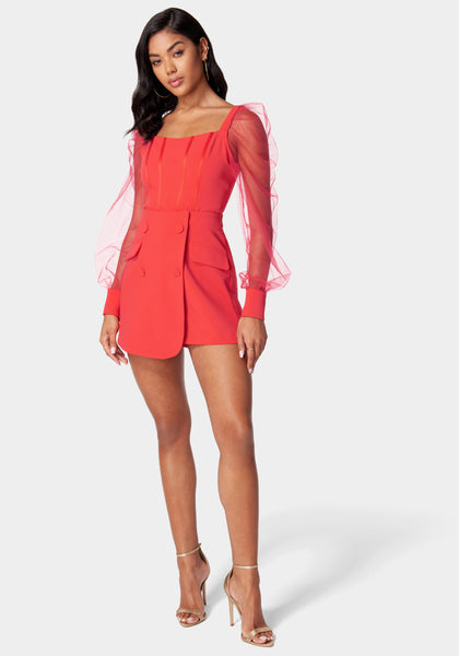 Mesh Illusion Corset Waistline Romper