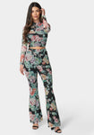 General Print Mesh Ruched Turtleneck Jumpsuit