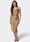 Animal Cheetah Print Cowl Neck Midi Dress