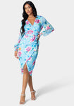 Long Sleeves Wrap Midi Dress