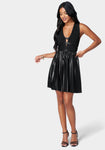Flared-Skirt Plunging Neck Little Black Dress