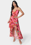 Wrap Polyester General Print Beach Dress/Maxi Dress With Ruffles
