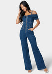 Vintage Front Zipper Off the Shoulder Jumpsuit