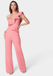Sophisticated One Shoulder Asymmetric Jumpsuit With Ruffles