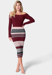 Off the Shoulder Striped Print Midi Dress