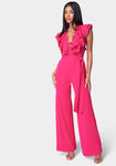 Lace Trim Knit Crepe Palazzo Jumpsuit