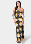 Polyester Floral Print Cowl Neck Maxi Dress