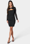 Short Mesh Cutout Shirred Keyhole Dress