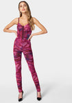 Sleeveless Corset Waistline Floral Print Mesh Jumpsuit