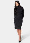 Sophisticated Gathered Turtleneck Sweater Midi Dress