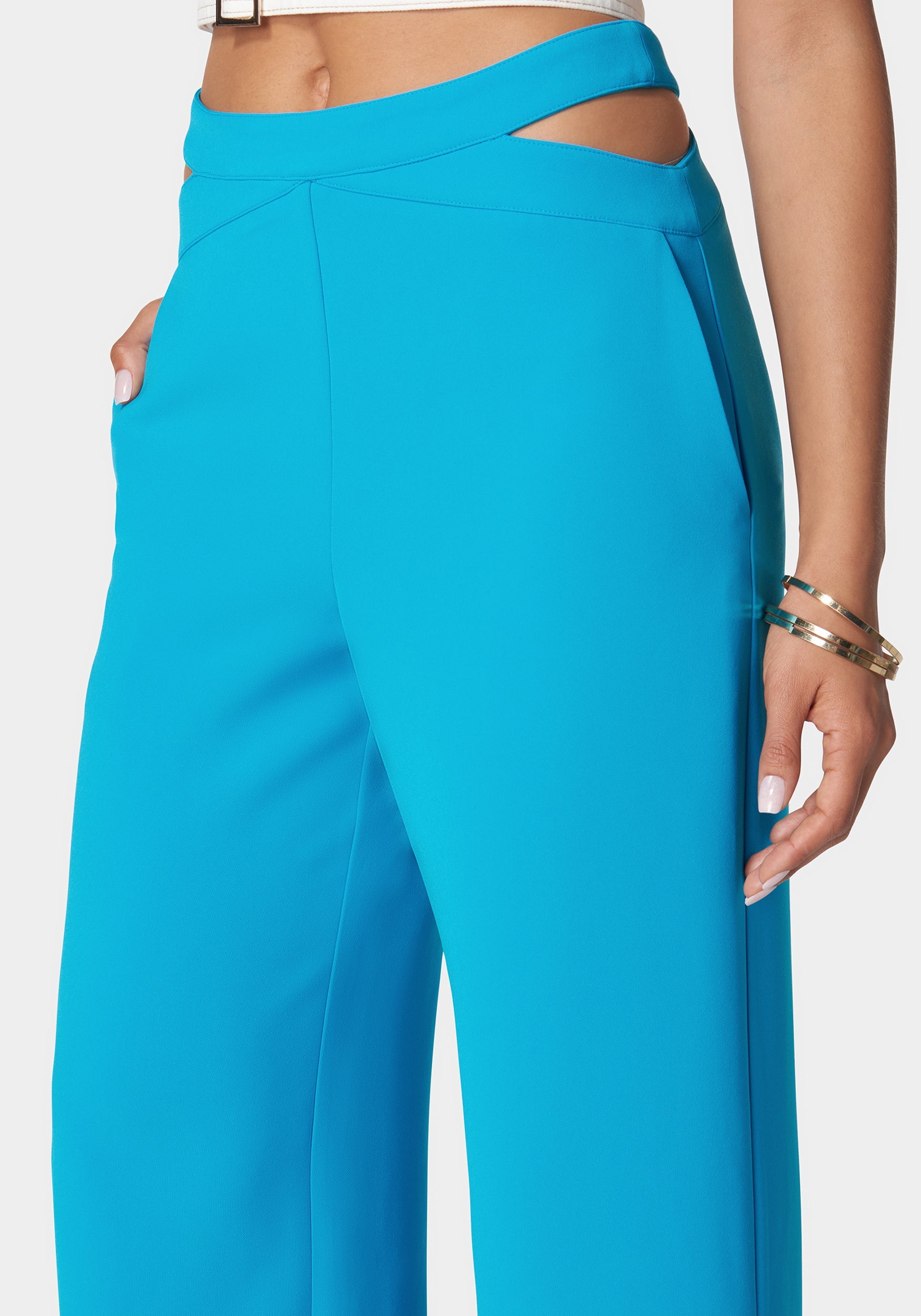 Shop Bebe High Waist Side Cutout Trouser In Blue Danube