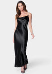 Sophisticated Cowl Neck Maxi Dress With Pearls
