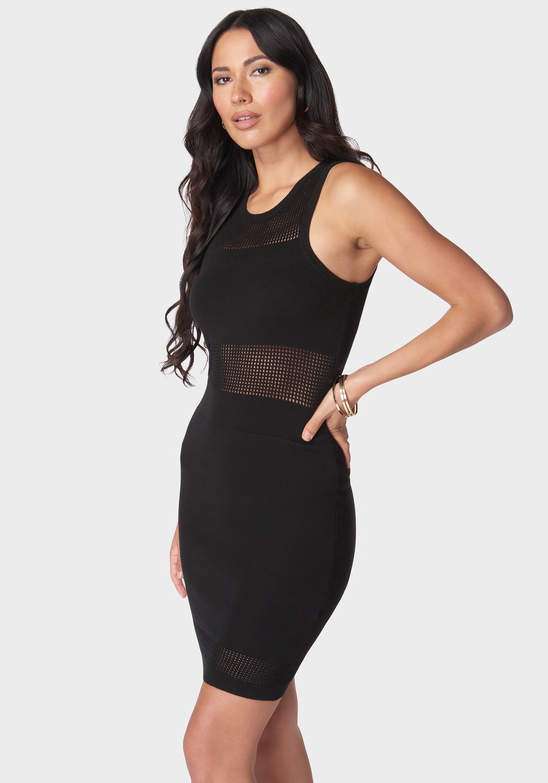 Shop Bebe Rib Knit Sleeveless Short Dress In Black