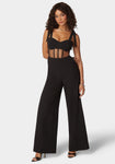 Corset Waistline Self Tie Mesh Jumpsuit