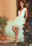High-Low-Hem Mesh Tiered Party Dress