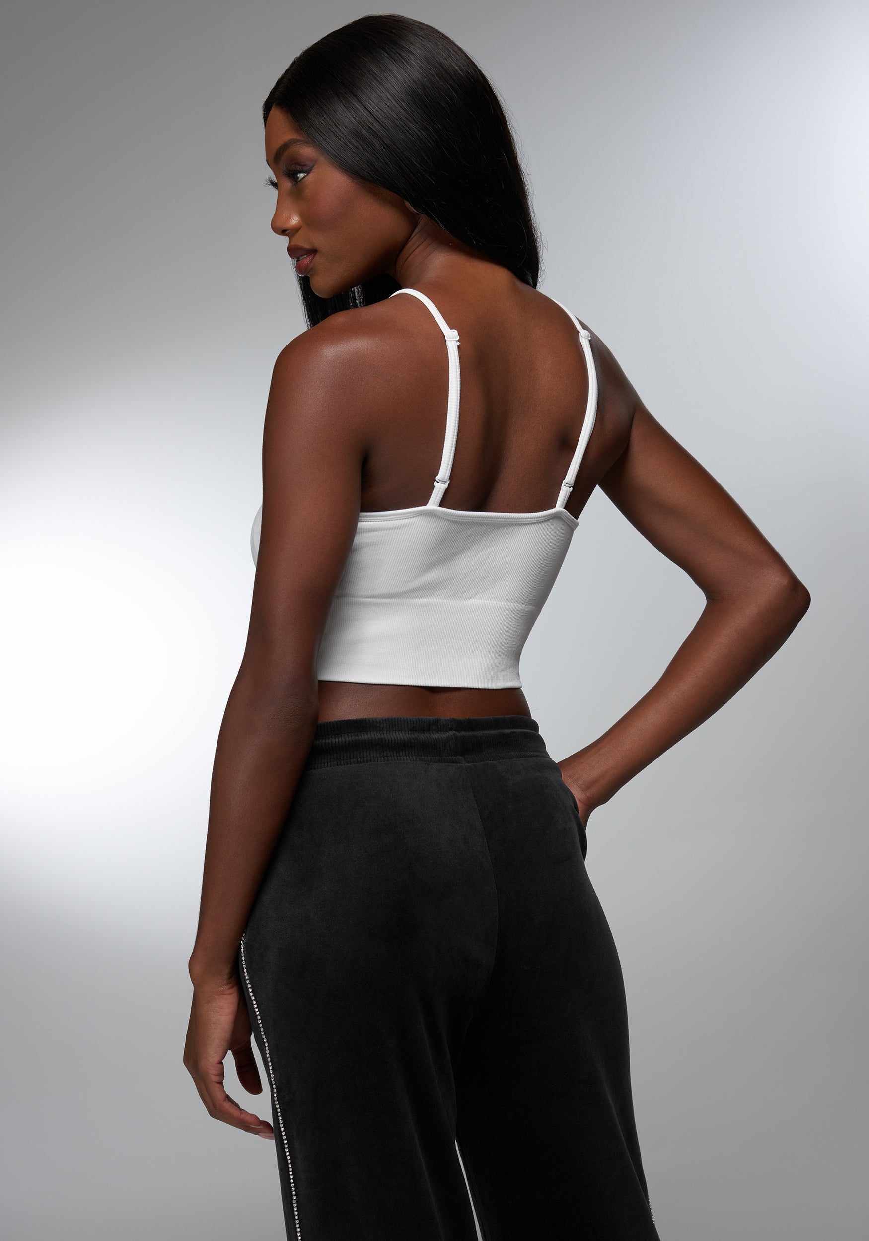 Rhinestone Logo V Neck Bra Tank