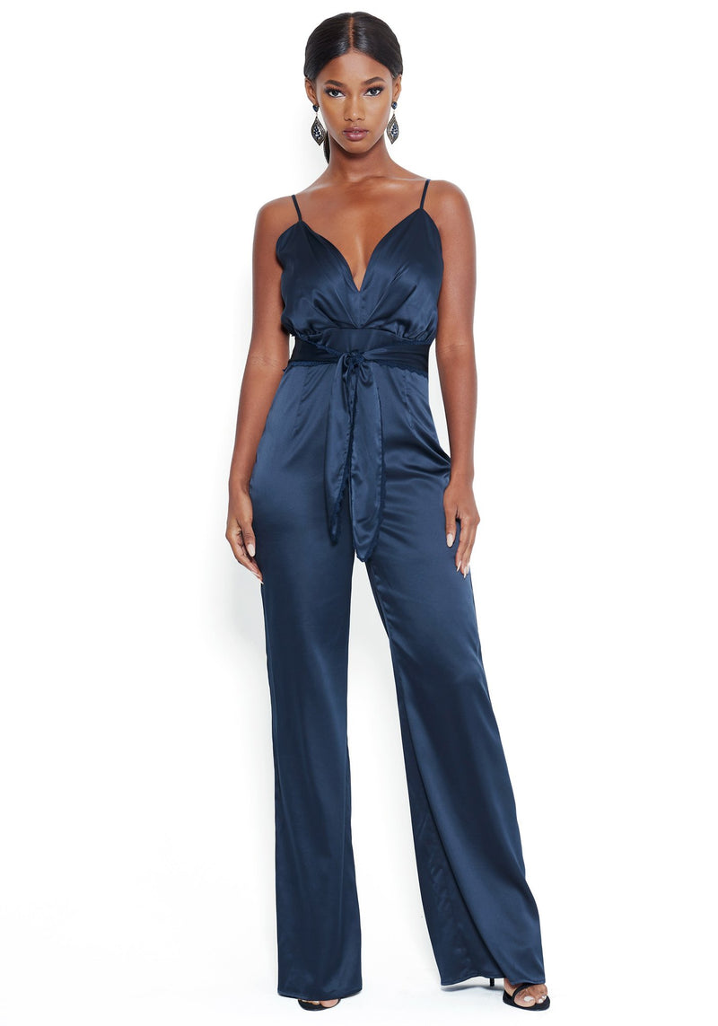 Tie Waist Wide Leg Jumpsuit | bebe