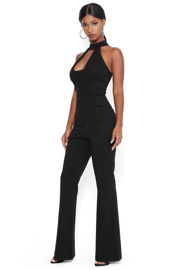 All Over Crystal Jumpsuit | bebe