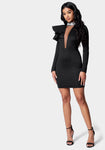 Sexy Mesh Tiered Crystal Hidden Back Zipper Mock Neck Plunging Neck One Shoulder Dress With Ruffles