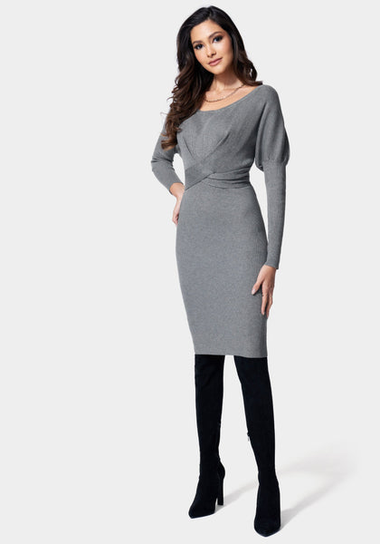 Off the Shoulder Sweater Cocktail Midi Dress