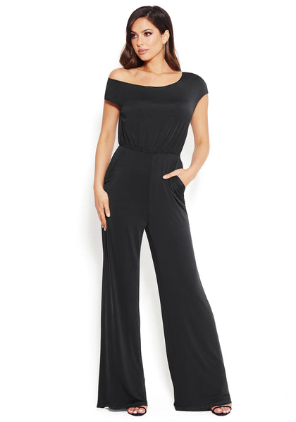 Jersey Off Shoulder Jumpsuit | bebe