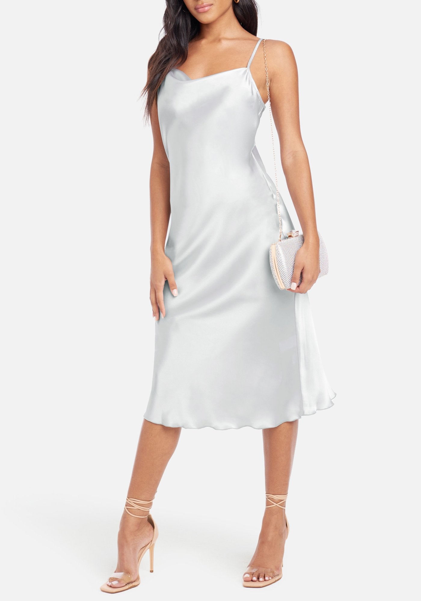  Accessories > Jewelry > Bracelets-Satin Cowl Neck Slip Midi Dress