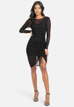 High-Neck Mesh Ruched Dress by Bebe