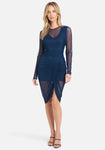 High-Neck Long Sleeves Mesh Ruched Bodycon Dress