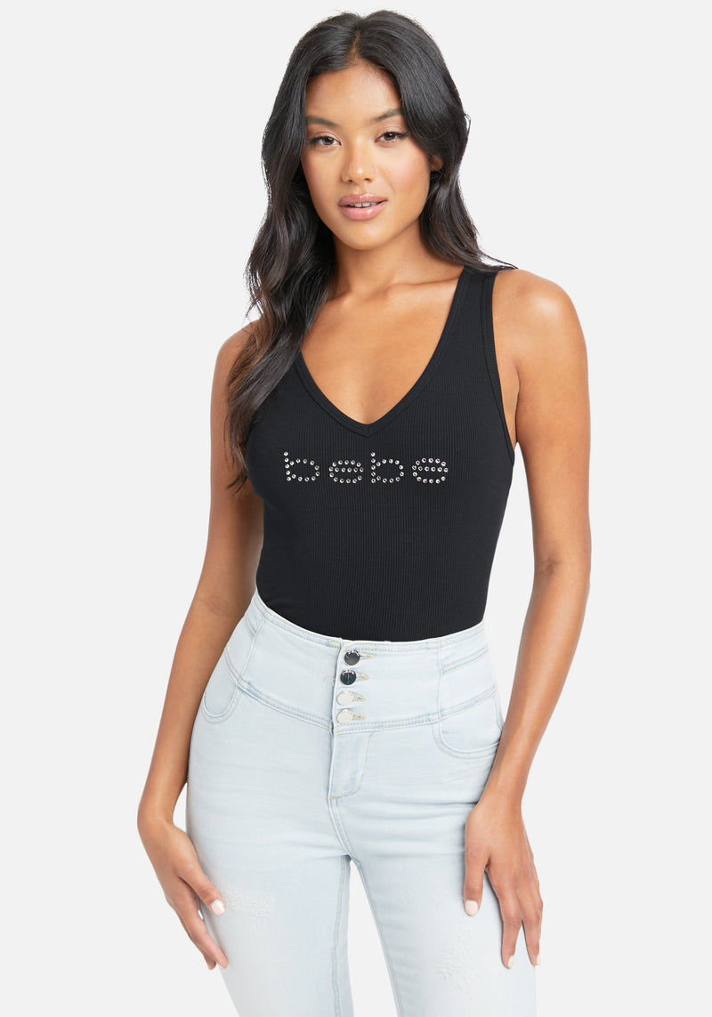 Swarovski Logo V Neck Tank Top Bebe