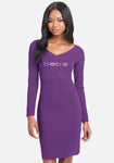 V-neck Long Sleeves Fitted Crystal Dress