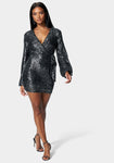 Sexy Wrap Sequined Long Sleeves Short Dress