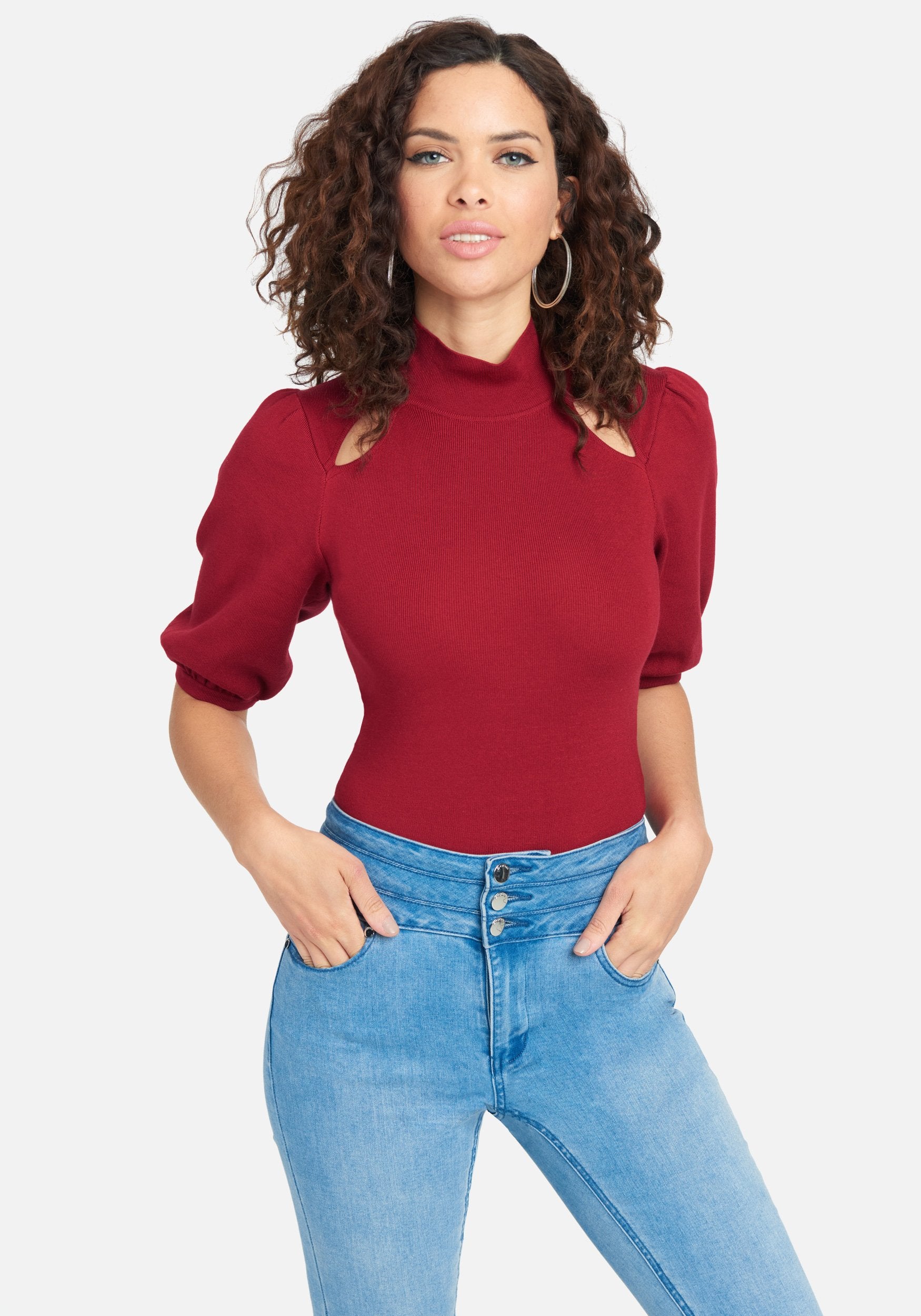 Front Cutout Mock Neck Sweater Bebe