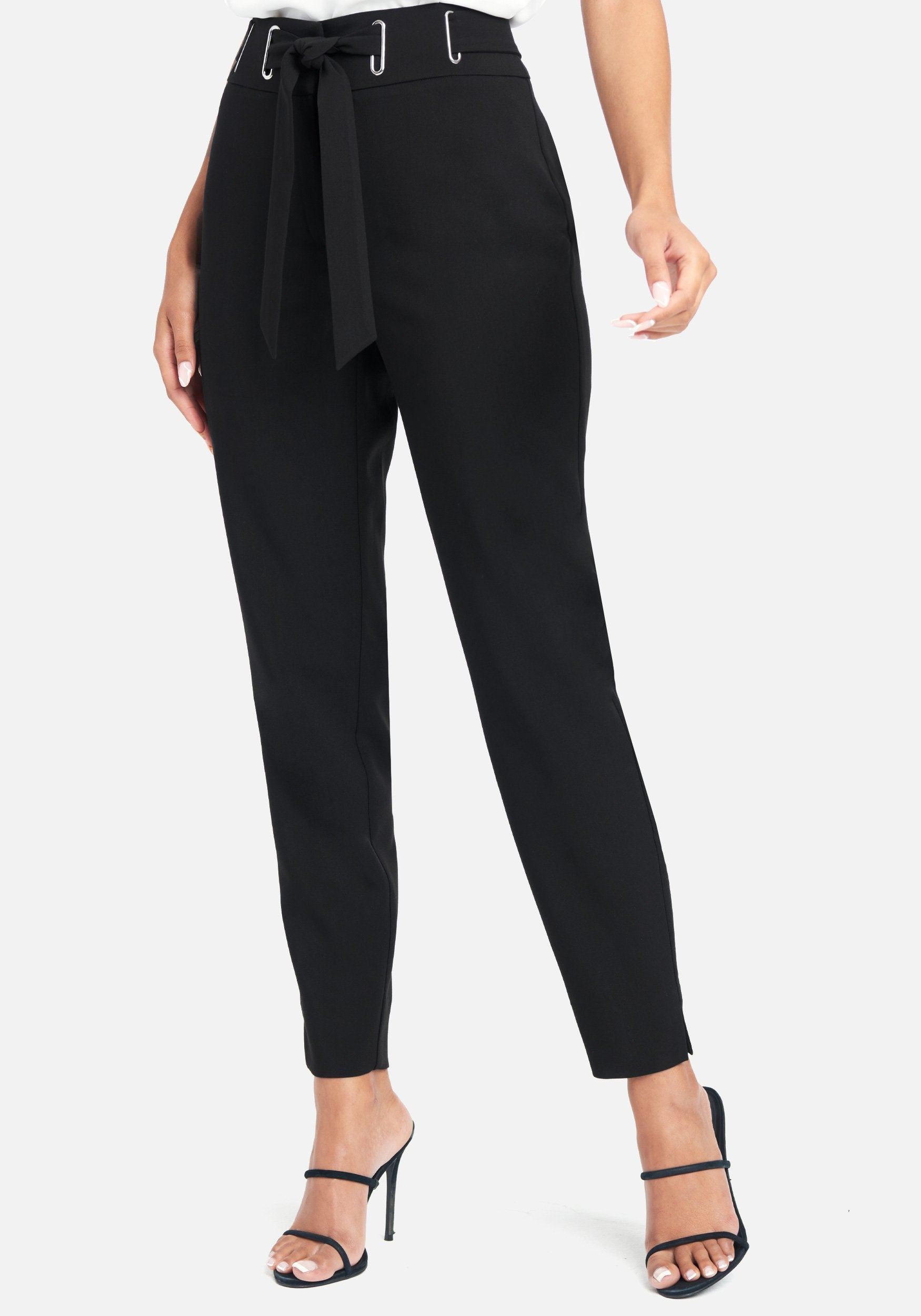 Bebe Women's Stretch Twill Grommet Pant, Size 0 in Black Spandex/Viscose