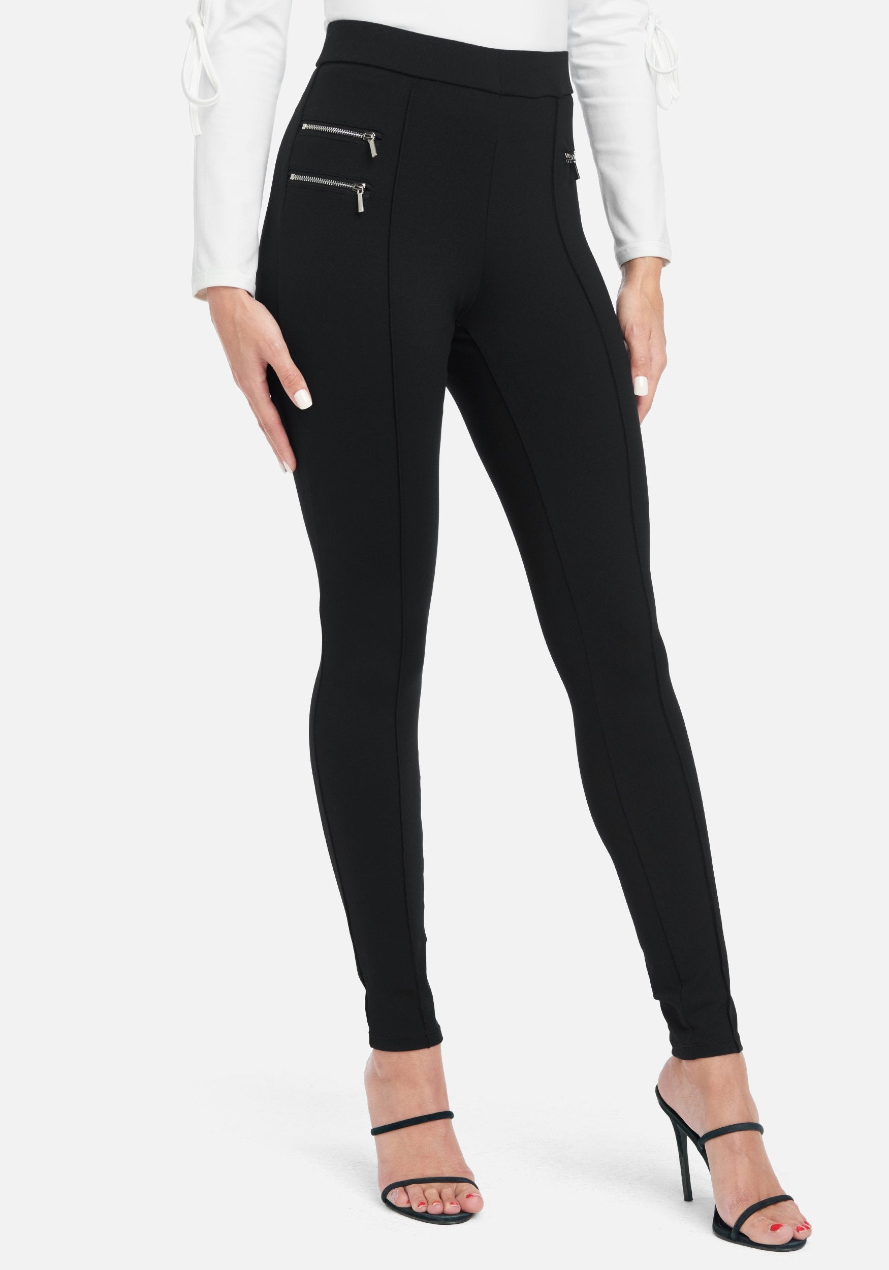 Bebe Women's Zipper Knit Legging, Size XL in Black Nylon/Spandex