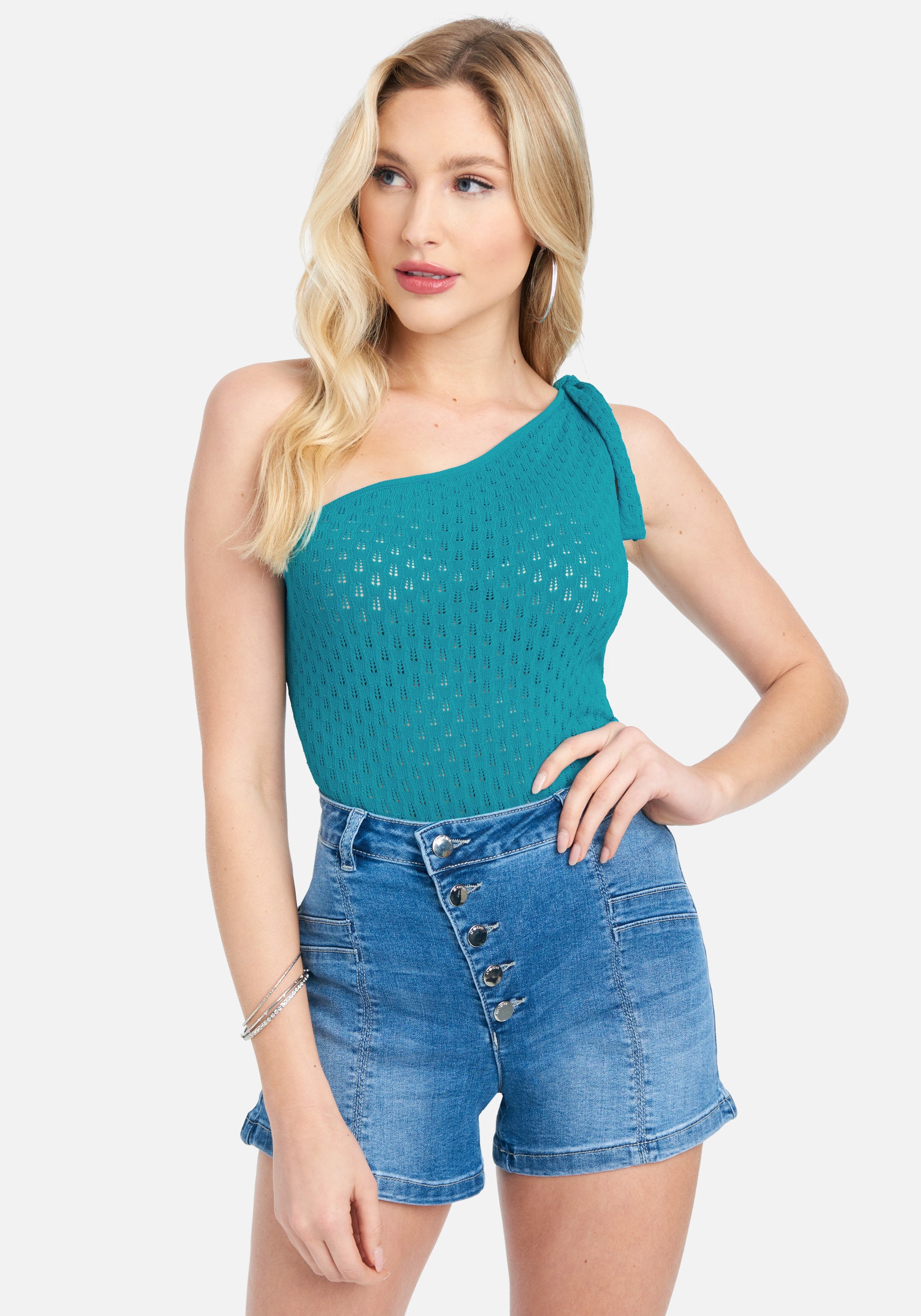  -One Shoulder Pointelle Top
