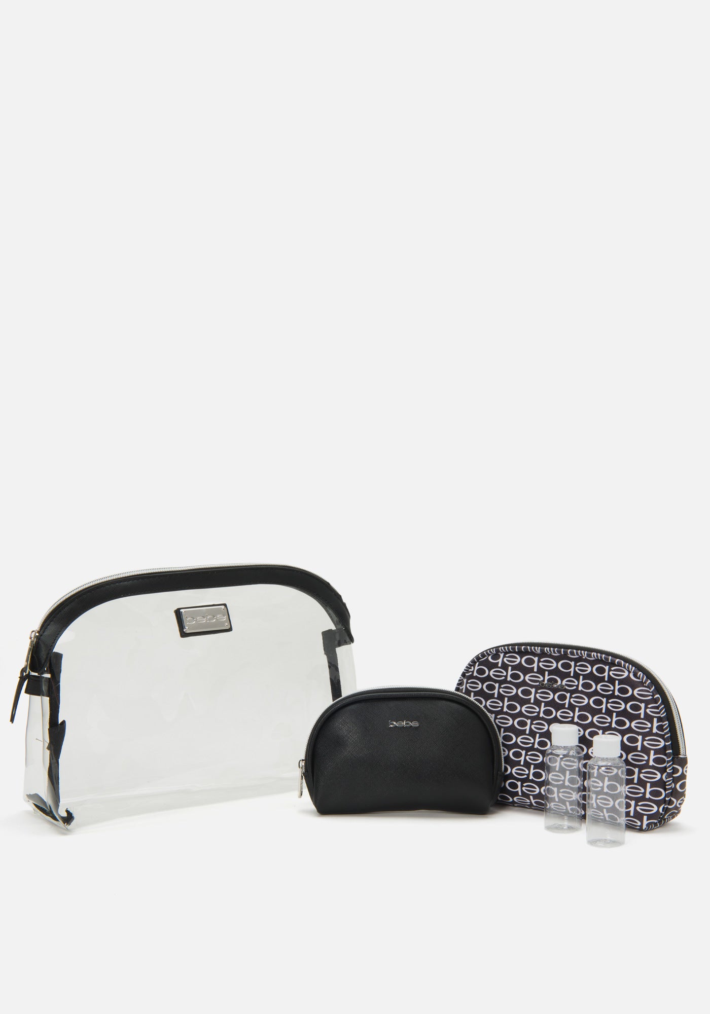 Black And Silver Bebe Logo Cosmetic Bag Bebe