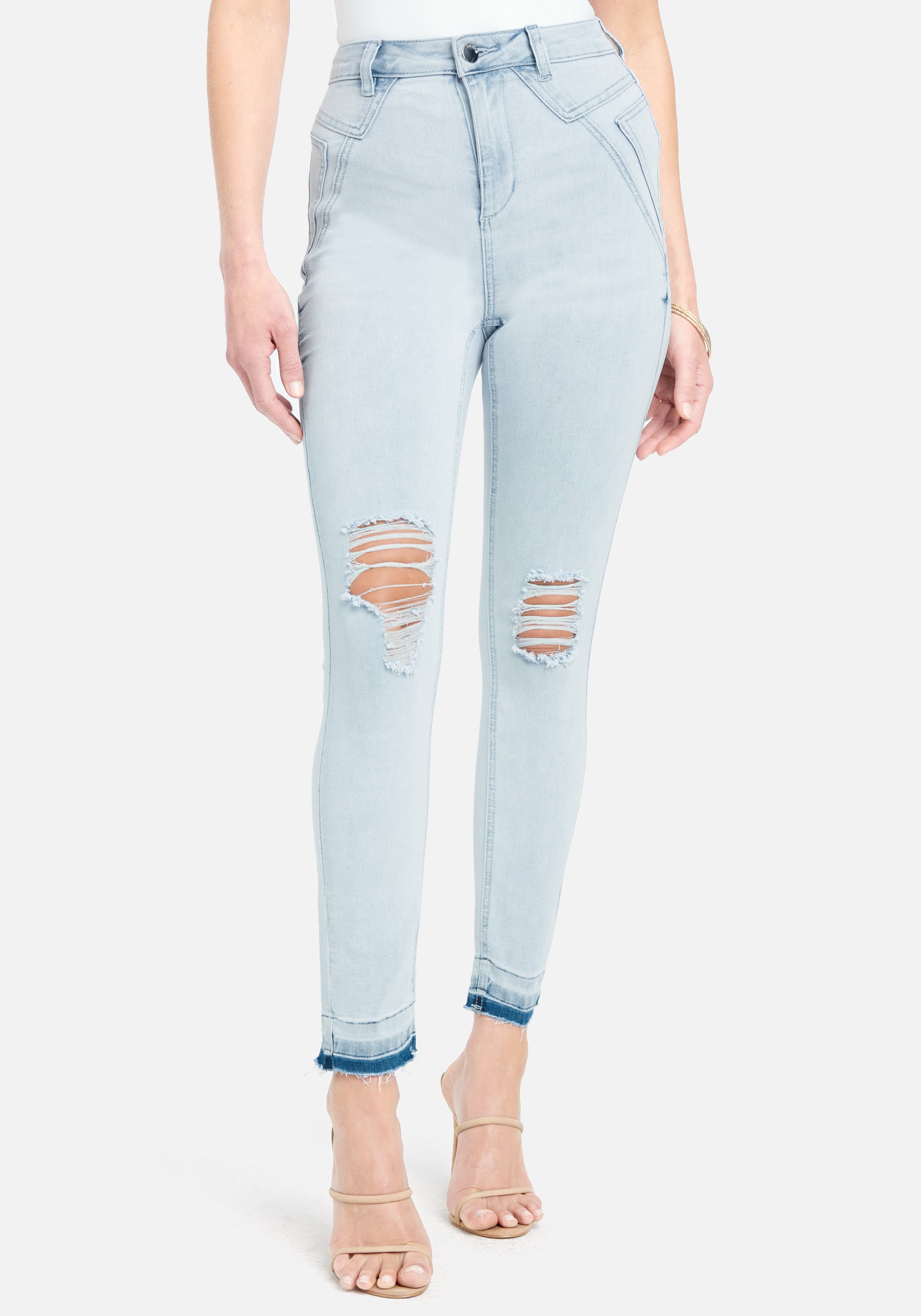 Bebe Women's High Waist Pocket Detail Skinny Jeans, Size 25 in Light Blue Wash Cotton/Spandex