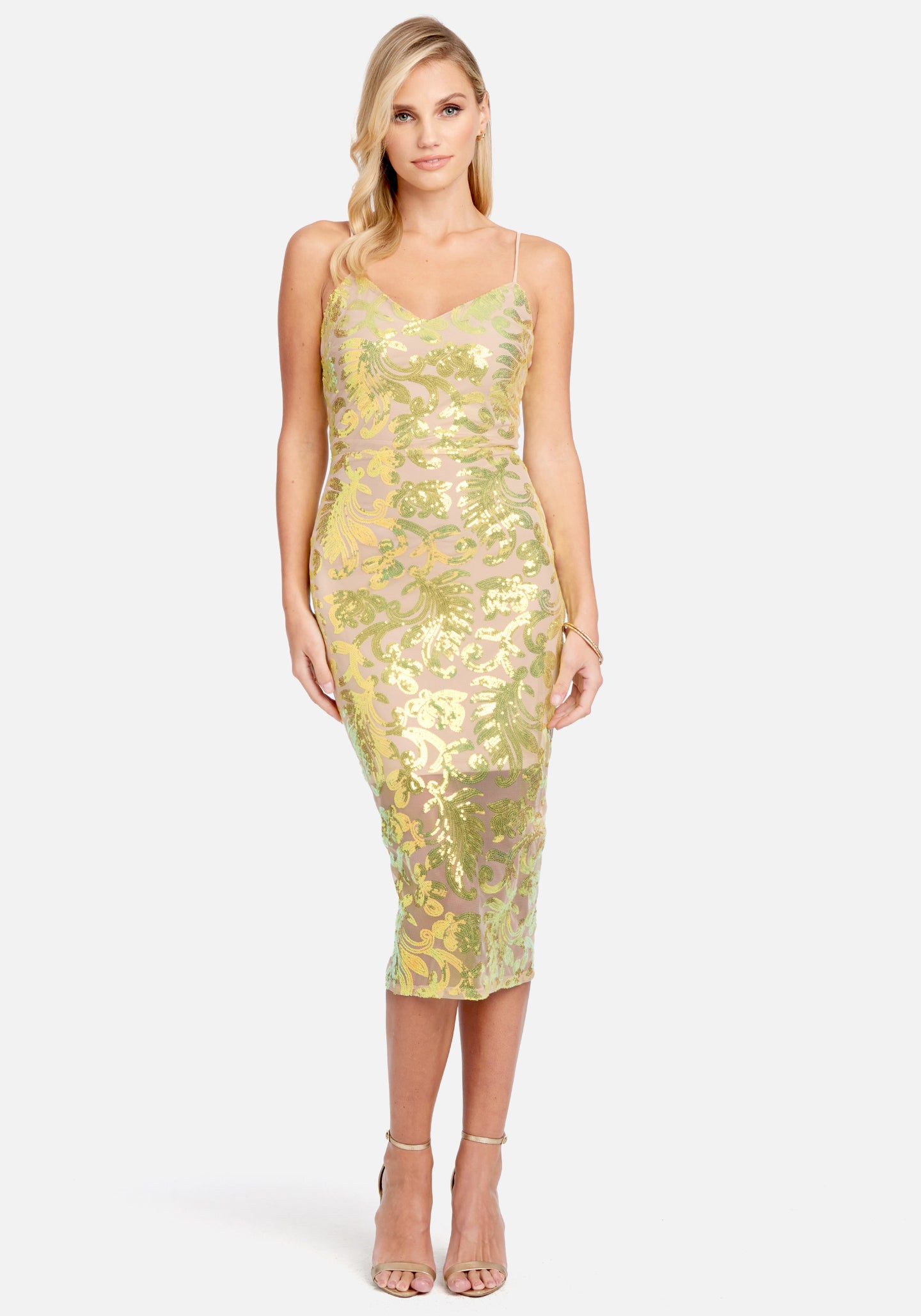 Sparkle Mesh Midi Dress | bebe