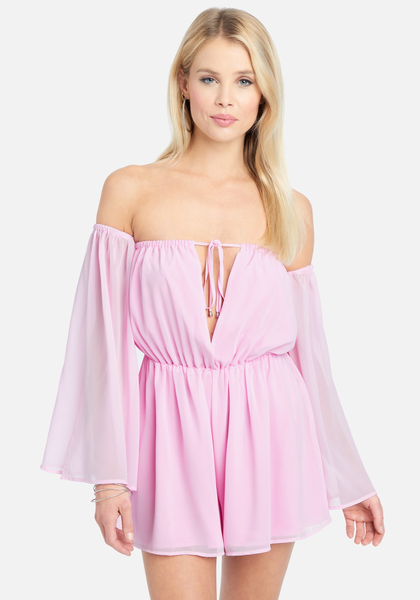 Bebe Women's Slit Sleeve Flowy Romper, Size XL in Party Pink