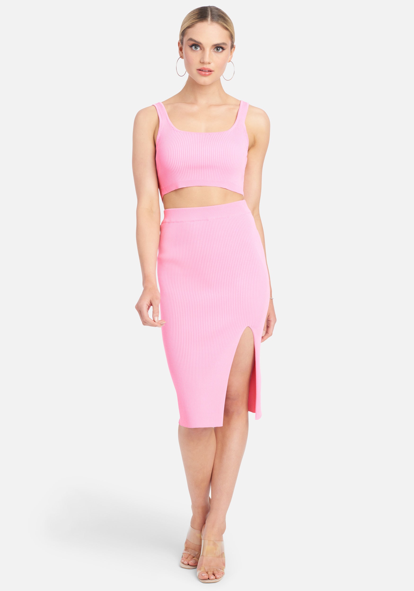 Bebe Women's Rib Two Piece Dress, Size Medium in Party Pink Viscose