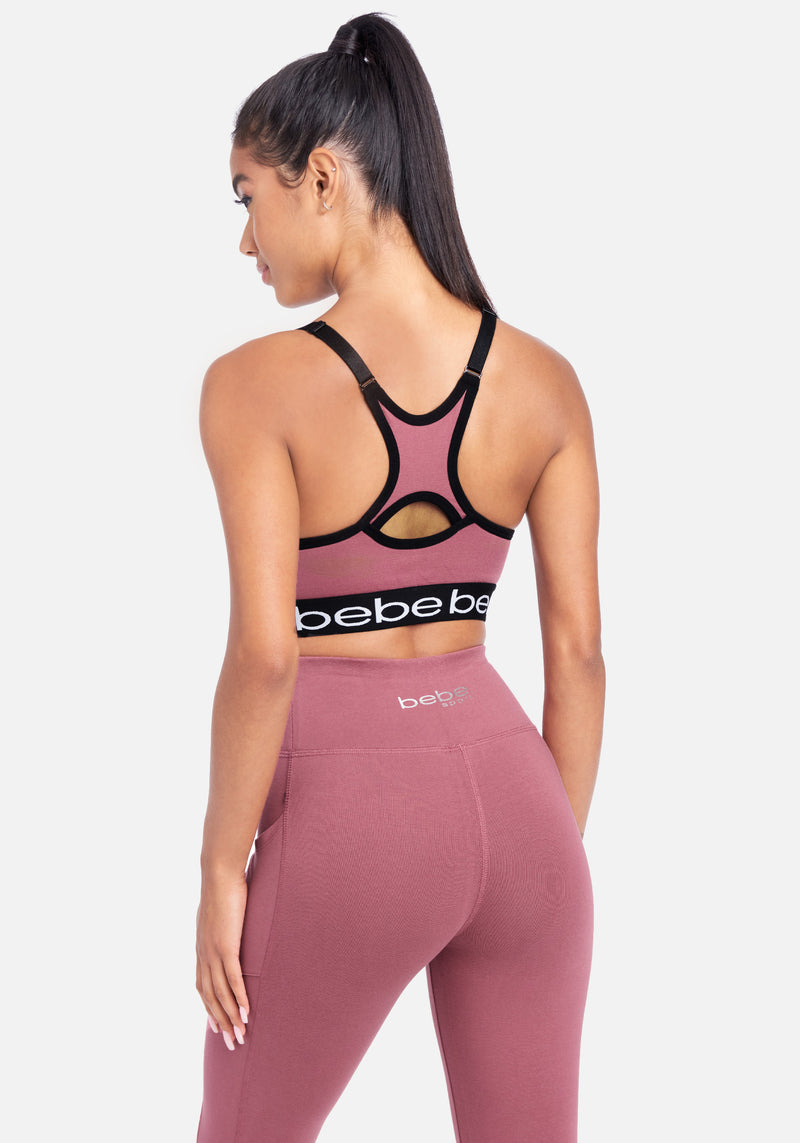 Bebe Sport Contrast Key Hole Back Sport Bra Bebe