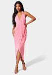 Sexy Halter Plunging Neck Asymmetric Dress by Bebe